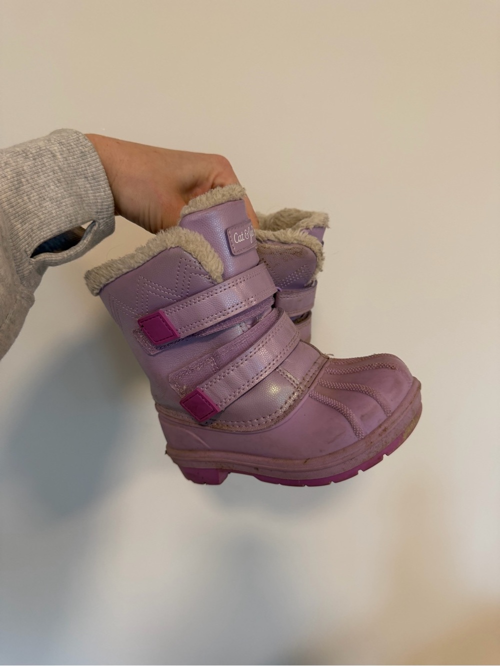 Cat & Jack Lilac Kids Winter Boots with Faux Fur Trim